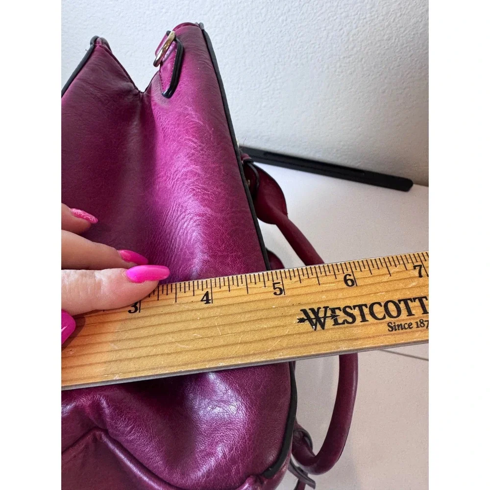 Laser Cut Satchel Handbag Women Medium Magenta Faux Leather‎ Boho Chic